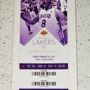 Authentic Kobe Bryant Ticket Stub - Final Season - February 26th, 2016